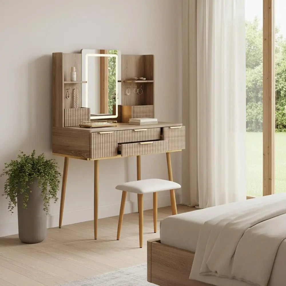 30" Brown Wood Lighted Four Drawer Dresser HomeRoots