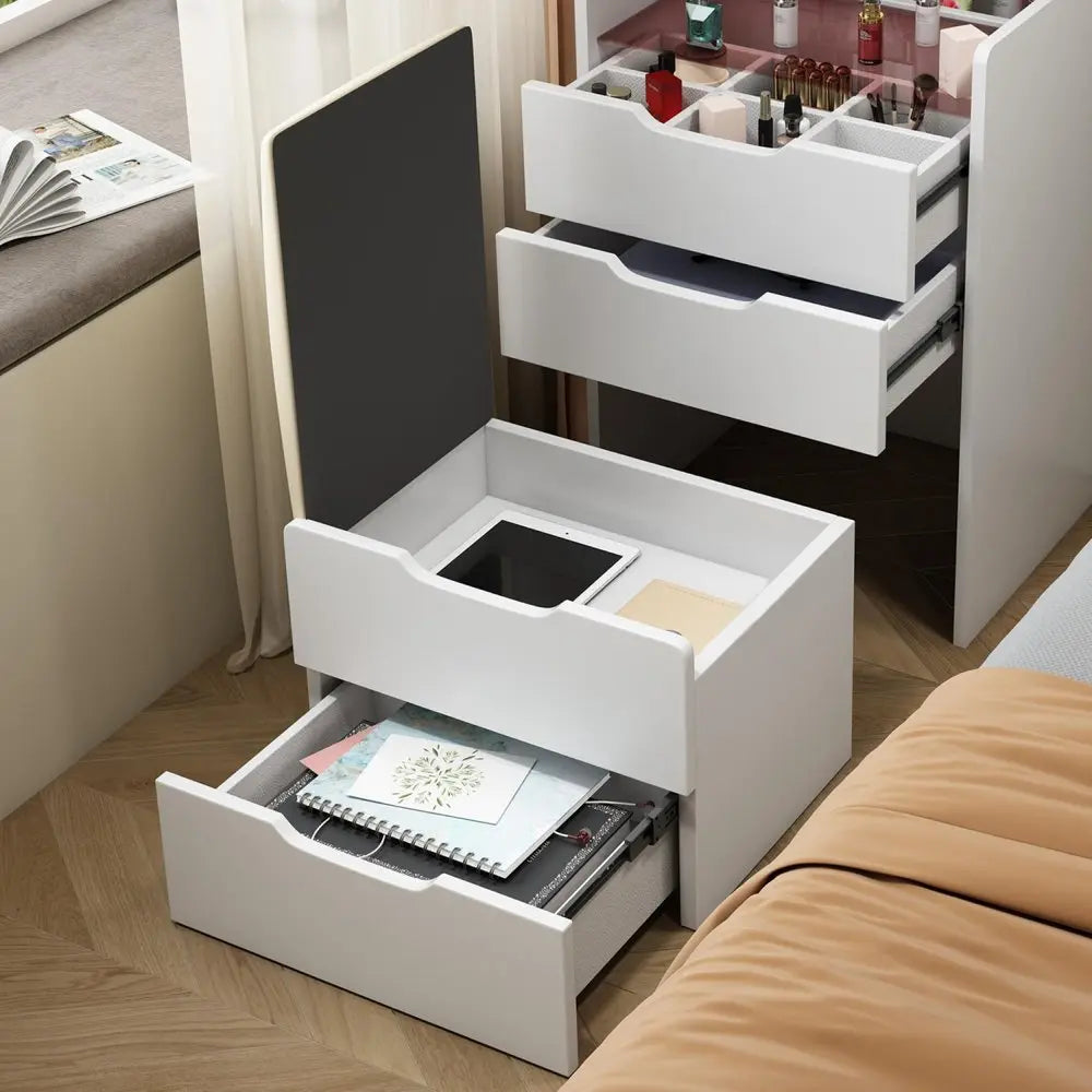 24" White Wood Lighted Mirrored Three Drawer Dresser HomeRoots