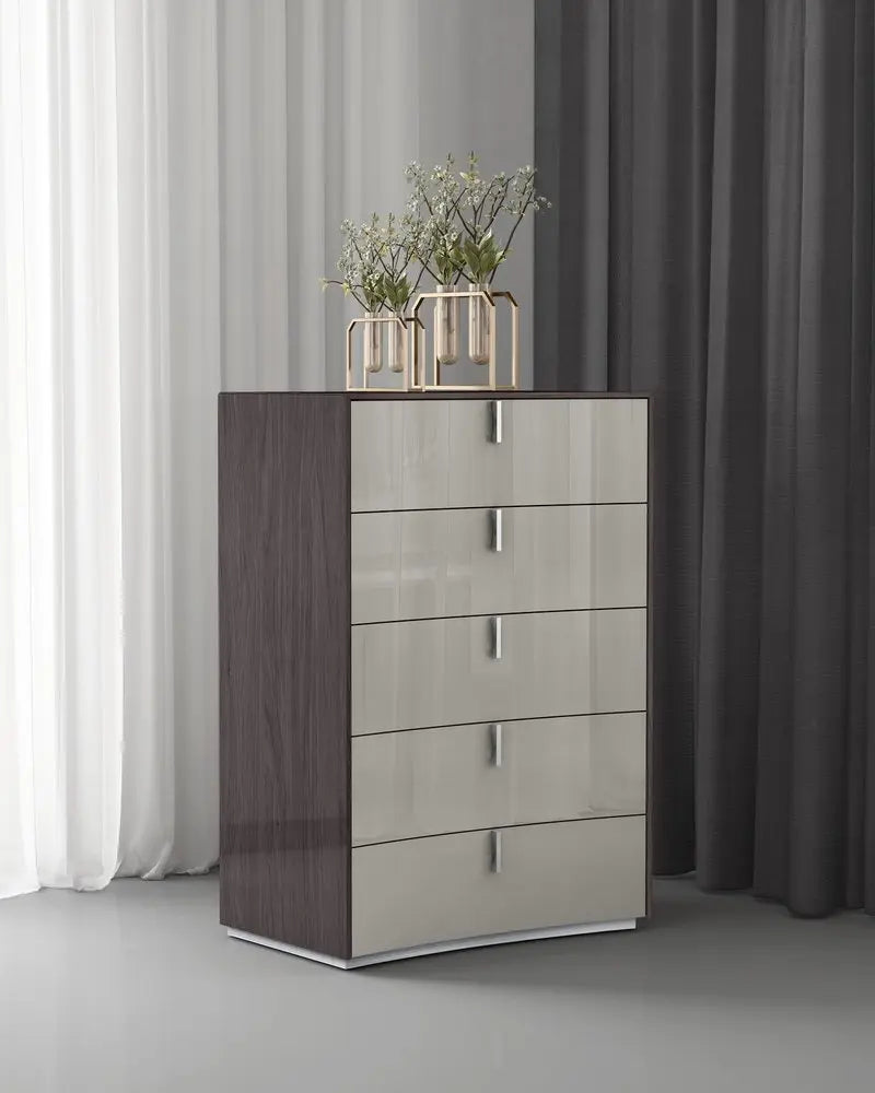 31" Brown And Beige Wood Five Drawer Gentlemens Chest HomeRoots