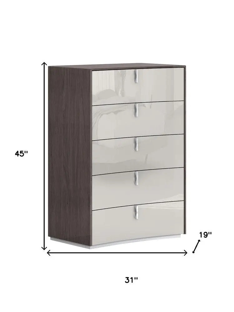 31" Brown And Beige Wood Five Drawer Gentlemens Chest HomeRoots