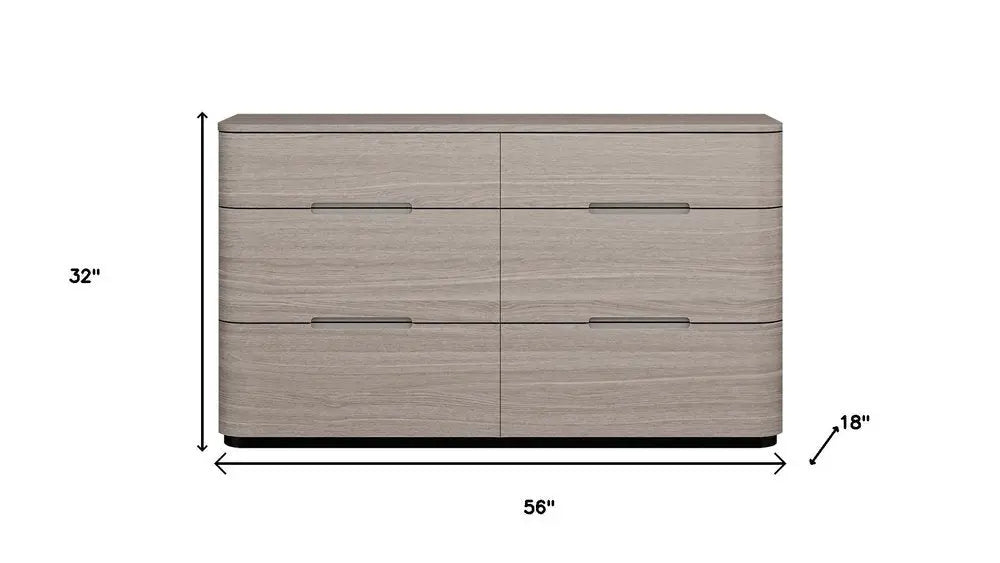 56" Beige Wood Six Drawer Double Dresser HomeRoots