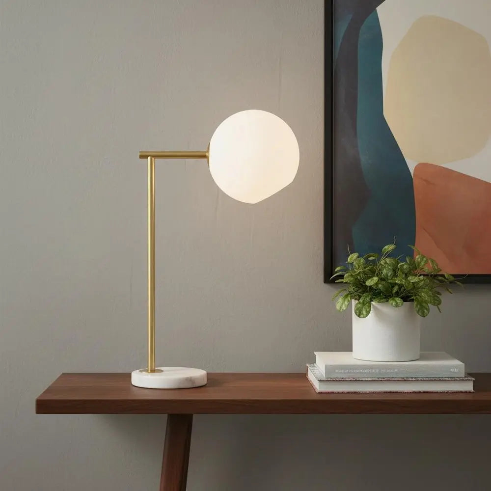 21" White Novelty Table Lamp LED With Globe Shade HomeRoots