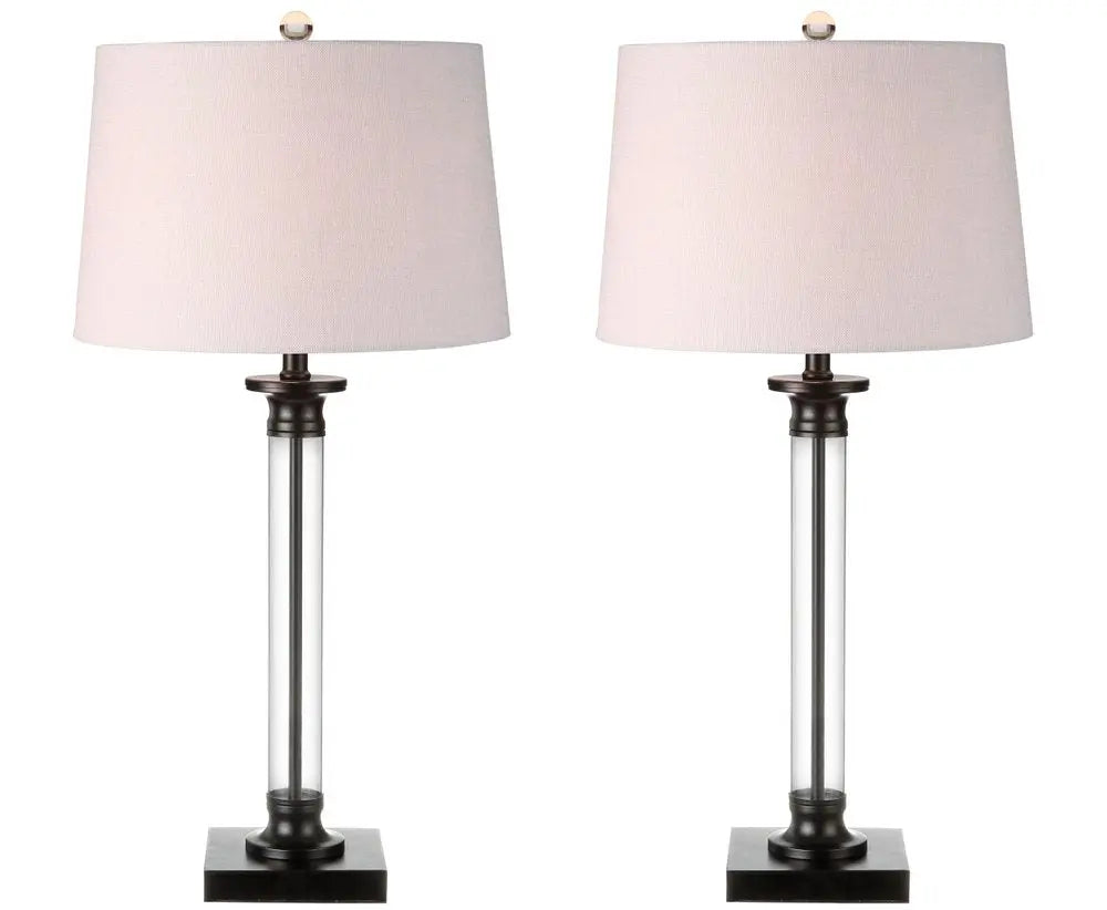 Set of Two 30" Black Novelty Table Lamps LED With Drum Shades HomeRoots