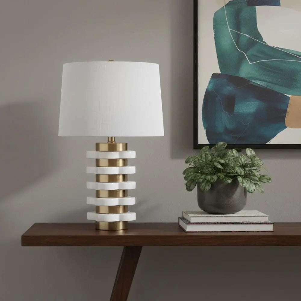 27" White Novelty Table Lamp LED With Drum Shade HomeRoots