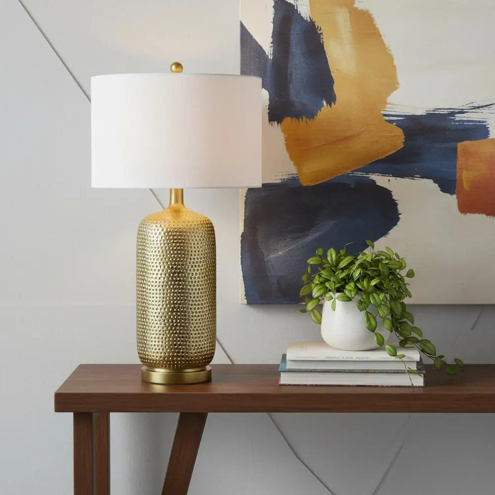 30" Gold Novelty Table Lamp LED With Drum Shade HomeRoots