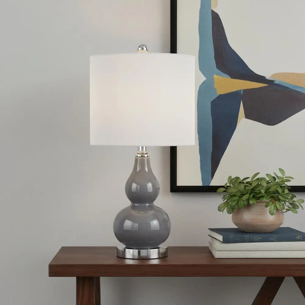 21" Silver Gourd Desk Lamp LED With Drum Shade HomeRoots