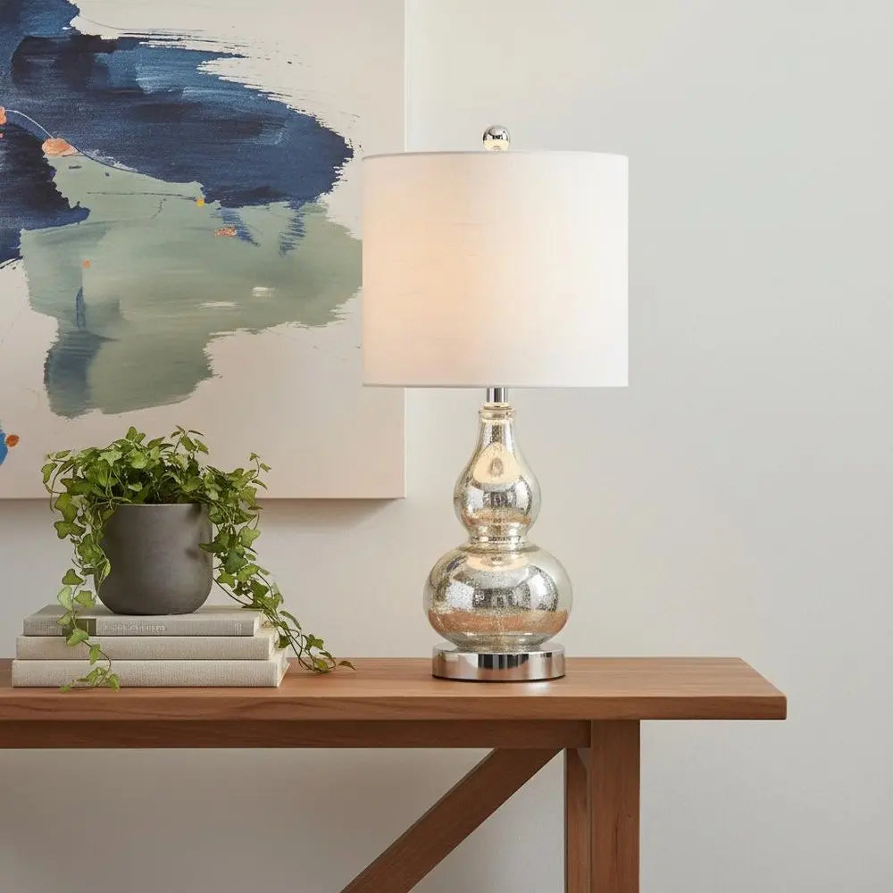 21" Silver Gourd Desk Lamp LED With Drum Shade HomeRoots