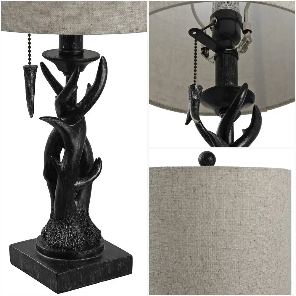 21" Black Antlers Desk Lamp LED With Drum Shade HomeRoots