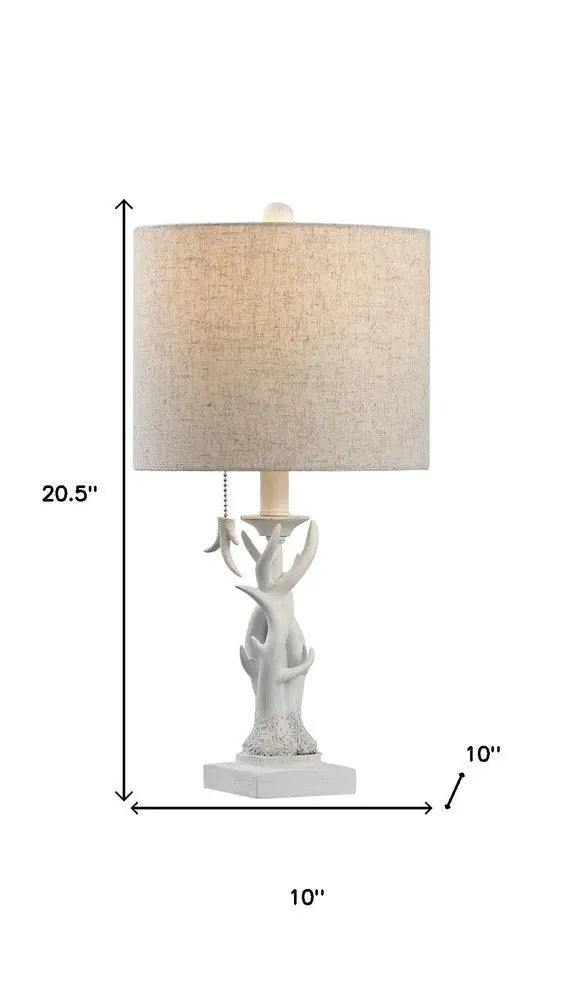 21" Antiqued White Antlers Desk Lamp LED With Drum Shade HomeRoots