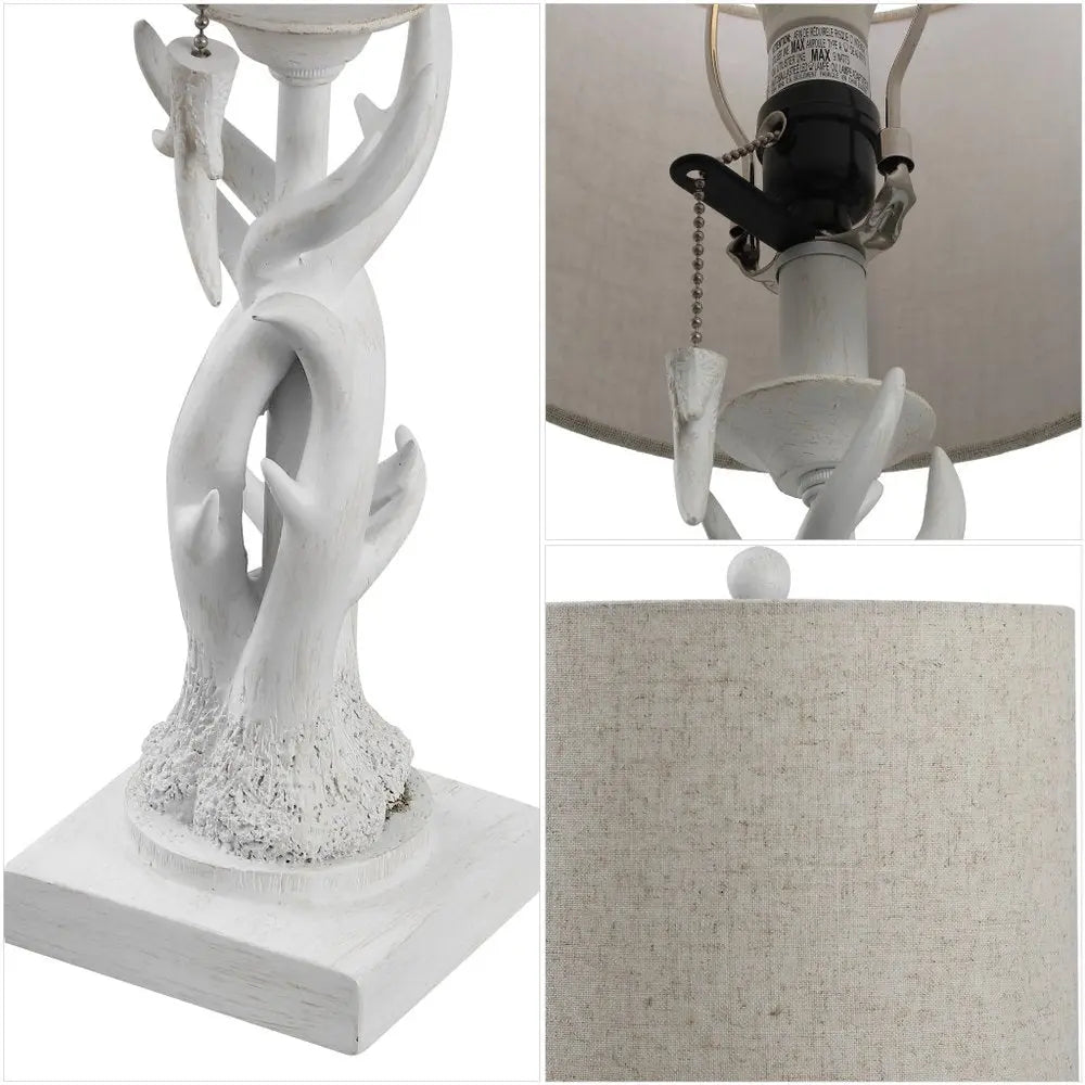 21" Antiqued White Antlers Desk Lamp LED With Drum Shade HomeRoots