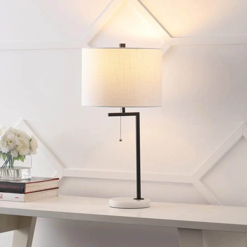 25" White Novelty Table Lamp LED With Drum Shade HomeRoots
