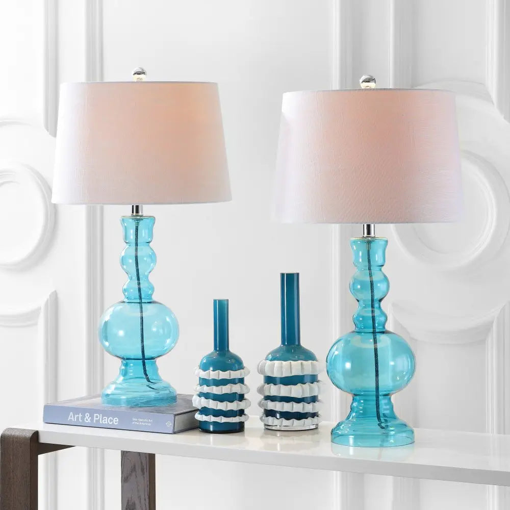 Set of Two 29" Blue Novelty Table Lamps LED With Drum Shades HomeRoots
