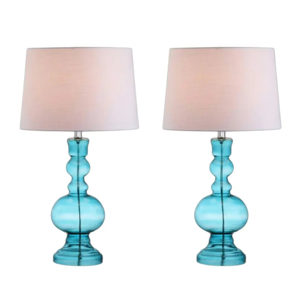 Set of Two 29" Blue Novelty Table Lamps LED With Drum Shades HomeRoots