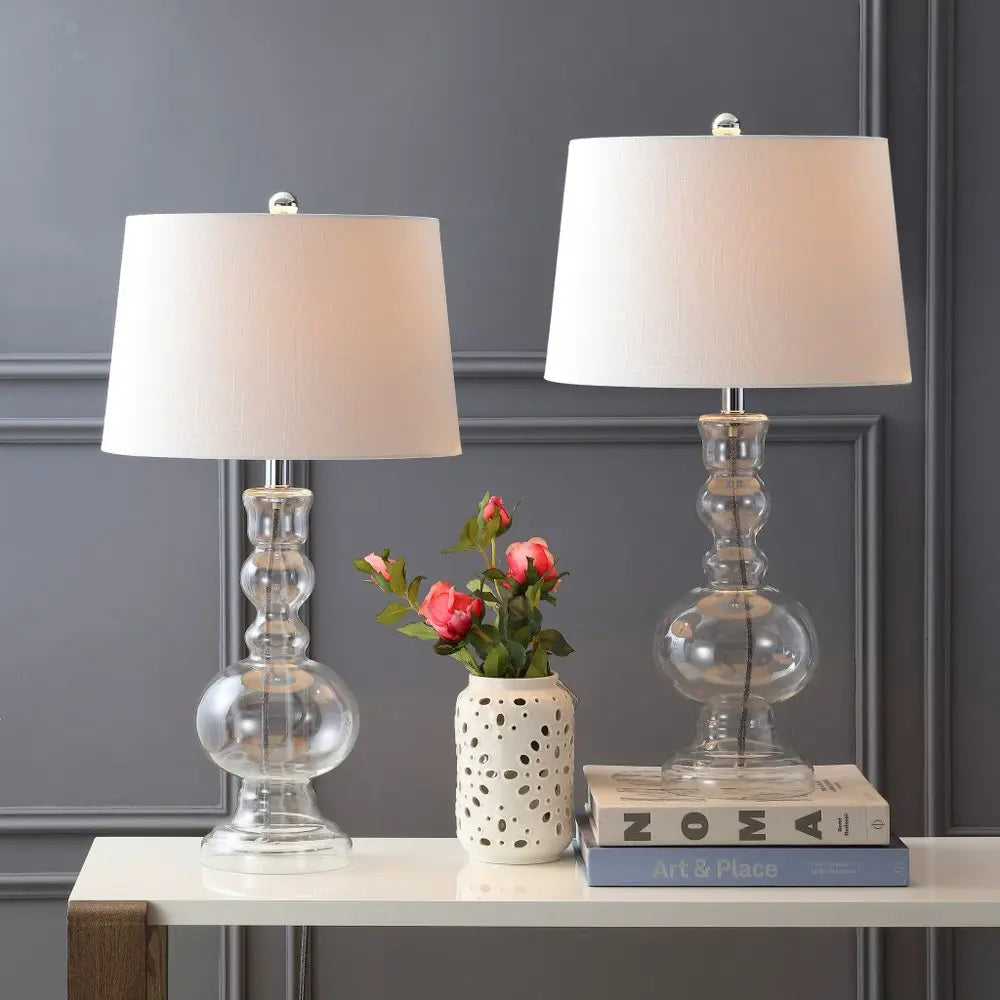 Set of Two 29" Clear Novelty Table Lamps LED With Drum Shades HomeRoots