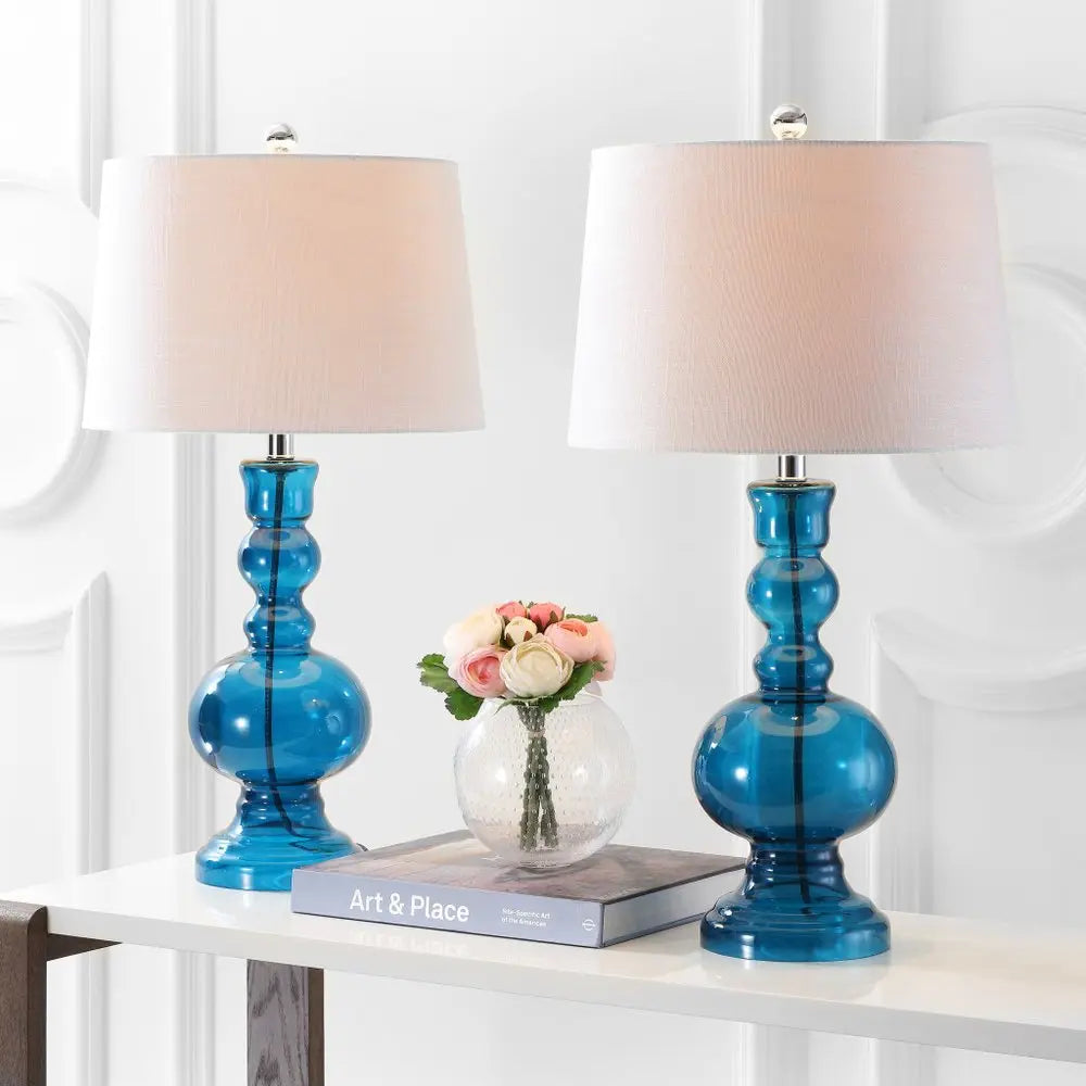 Set of Two 29" Blue Novelty Table Lamps LED With Drum Shades HomeRoots