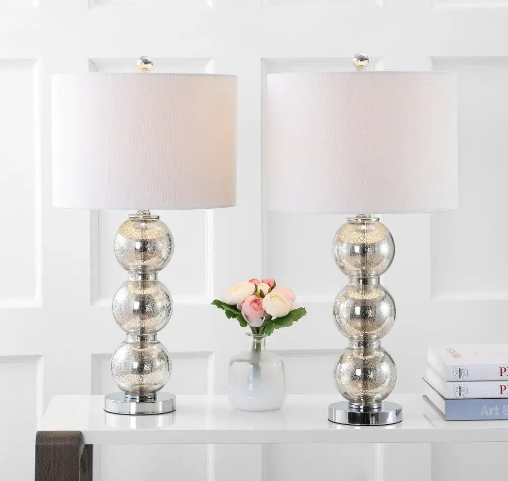 Set of Two 27" Silver Novelty Table Lamps LED With Drum Shades HomeRoots