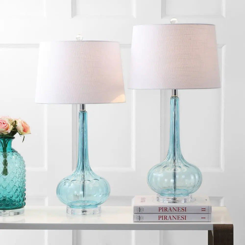 Set of Two 29" Clear Novelty Table Lamps LED With Drum Shades HomeRoots
