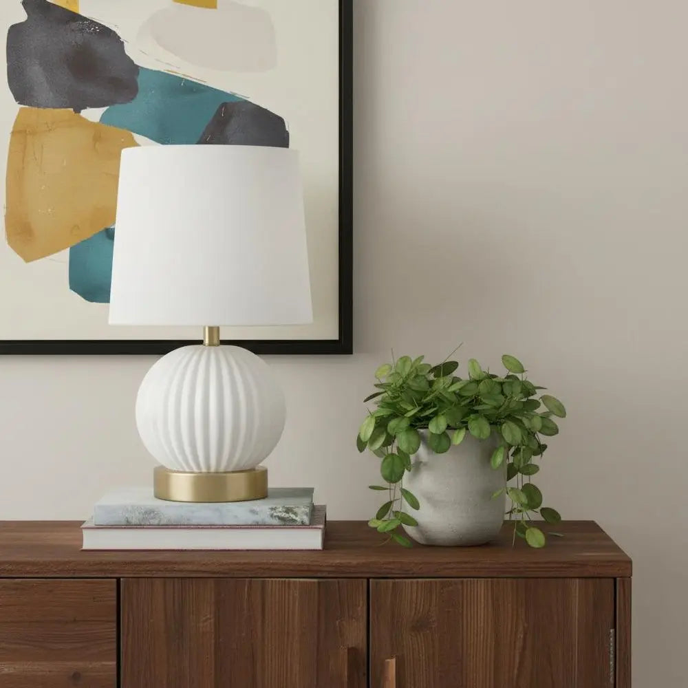 20" Gold Gourd Table Lamp LED With Drum Shade HomeRoots