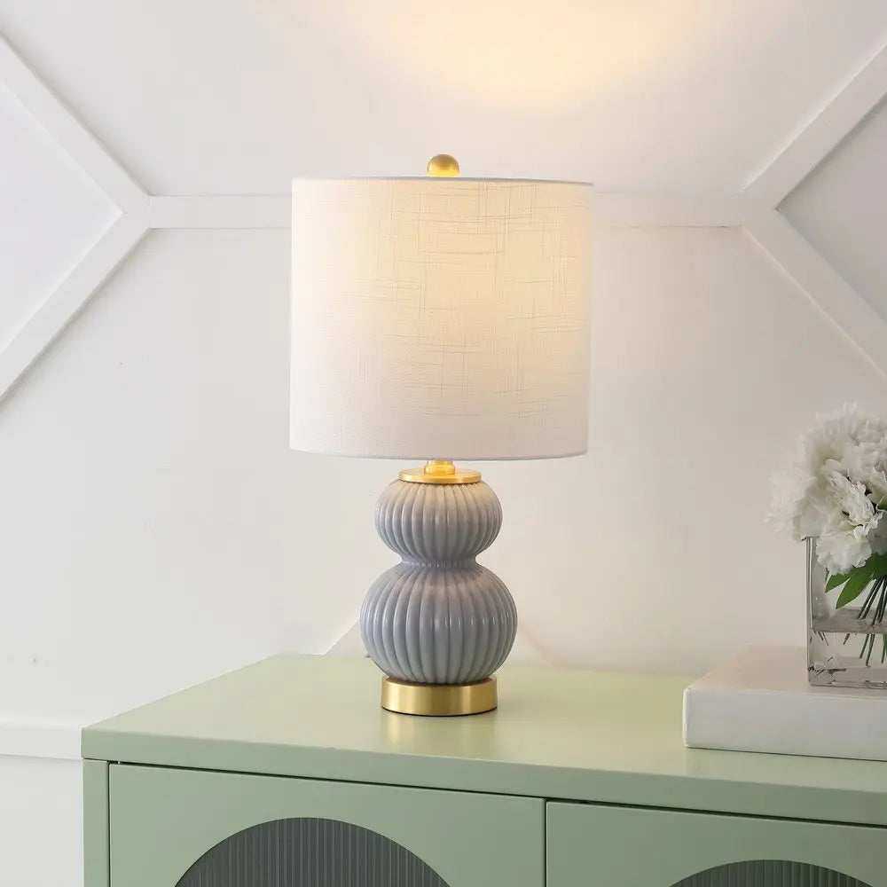 20" Gold Gourd Table Lamp LED With Drum Shade HomeRoots