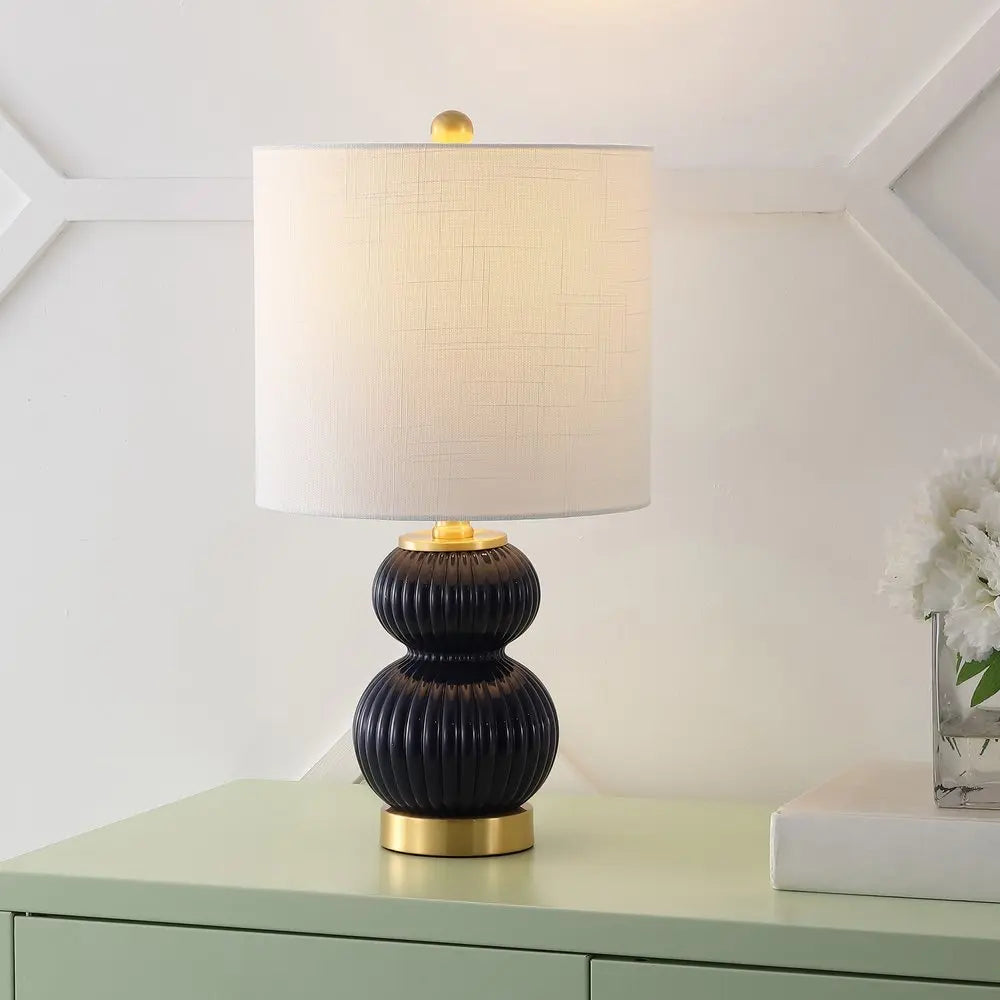 20" Gold Gourd Table Lamp LED With Drum Shade HomeRoots