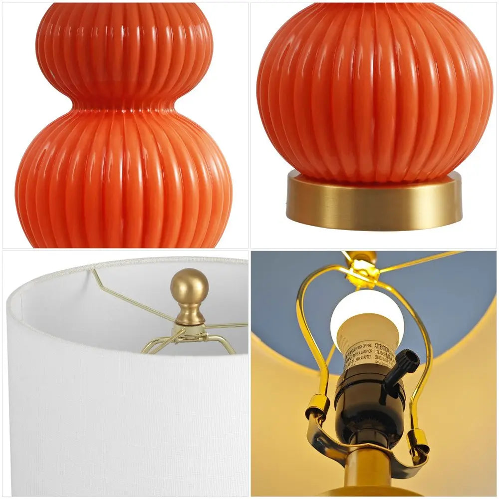 20" Gold Gourd Table Lamp LED With Drum Shade HomeRoots
