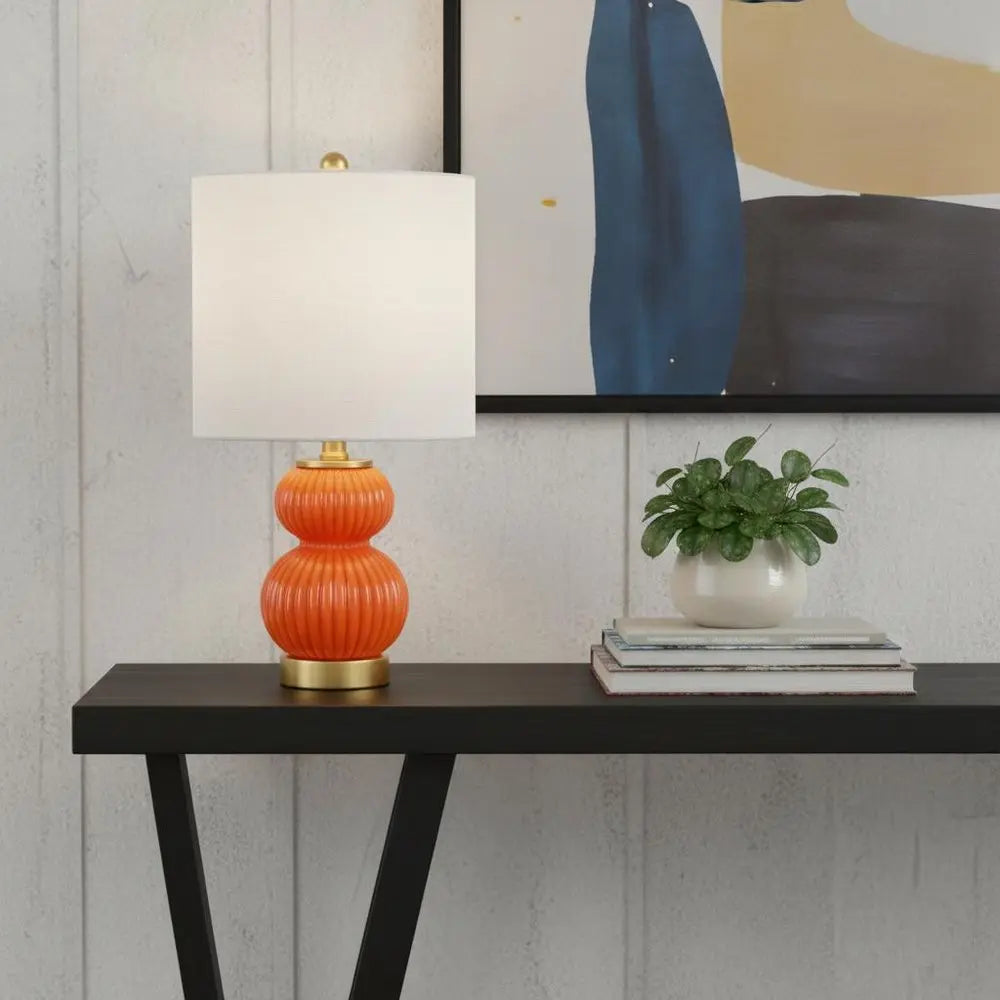 20" Gold Gourd Table Lamp LED With Drum Shade HomeRoots