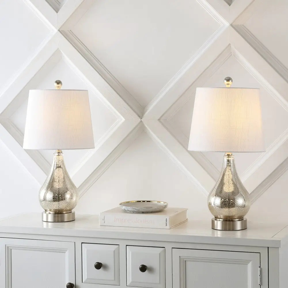 Juego de dos lámparas de mesa LED de 21" de níquel con pantalla estilo imperio