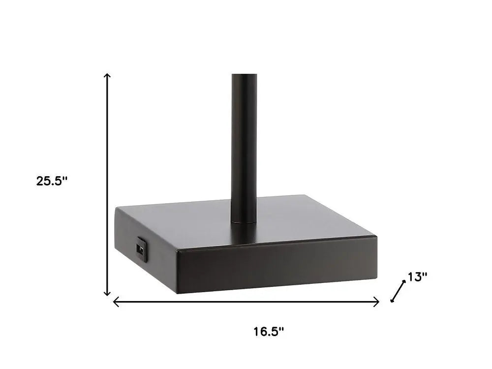 Set of Two 26" Antiqued Bronze Swing Arm Table Lamps LED With Square Shades HomeRoots