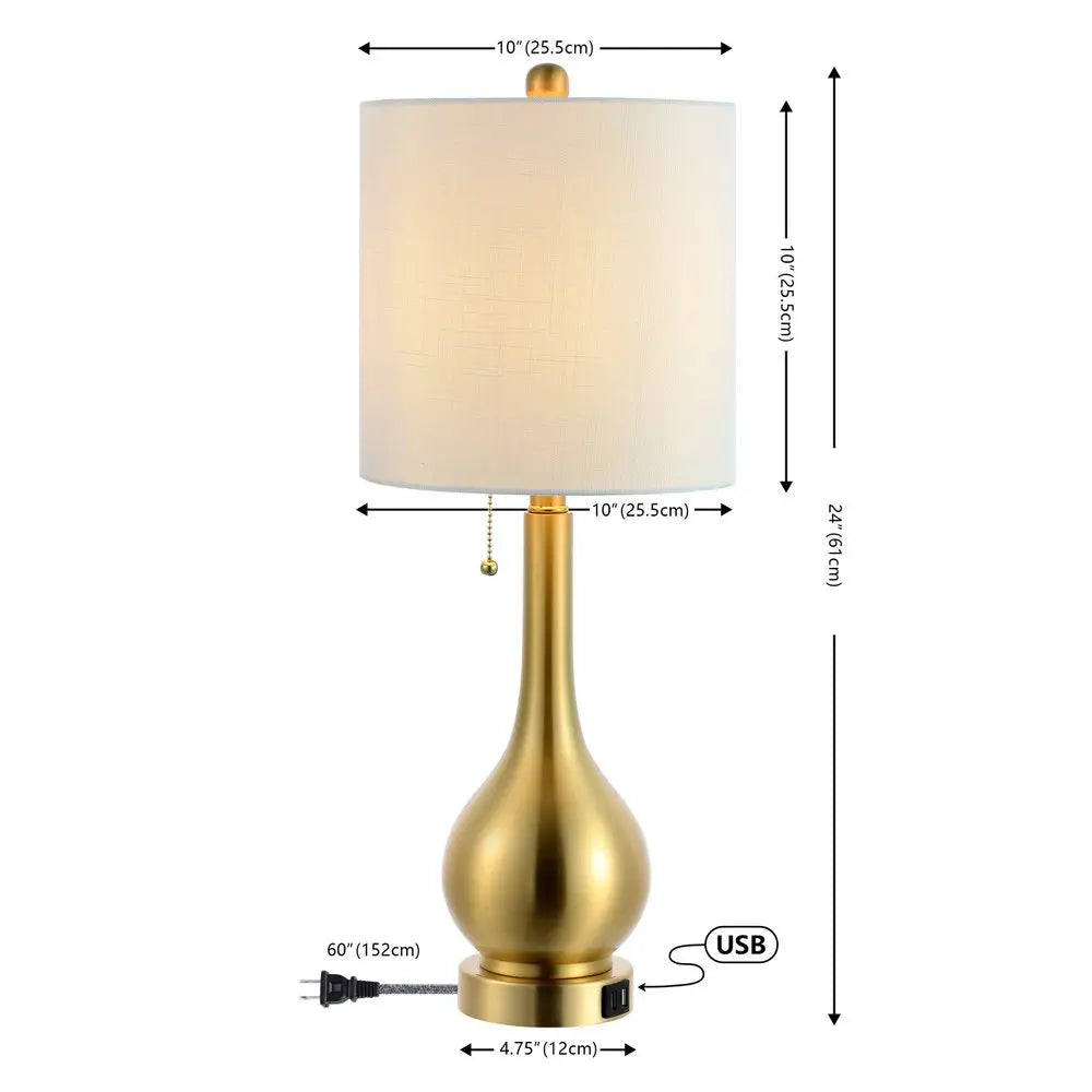 Set of Two 24" Gold Gourd Table Lamps LED With Drum Shades HomeRoots