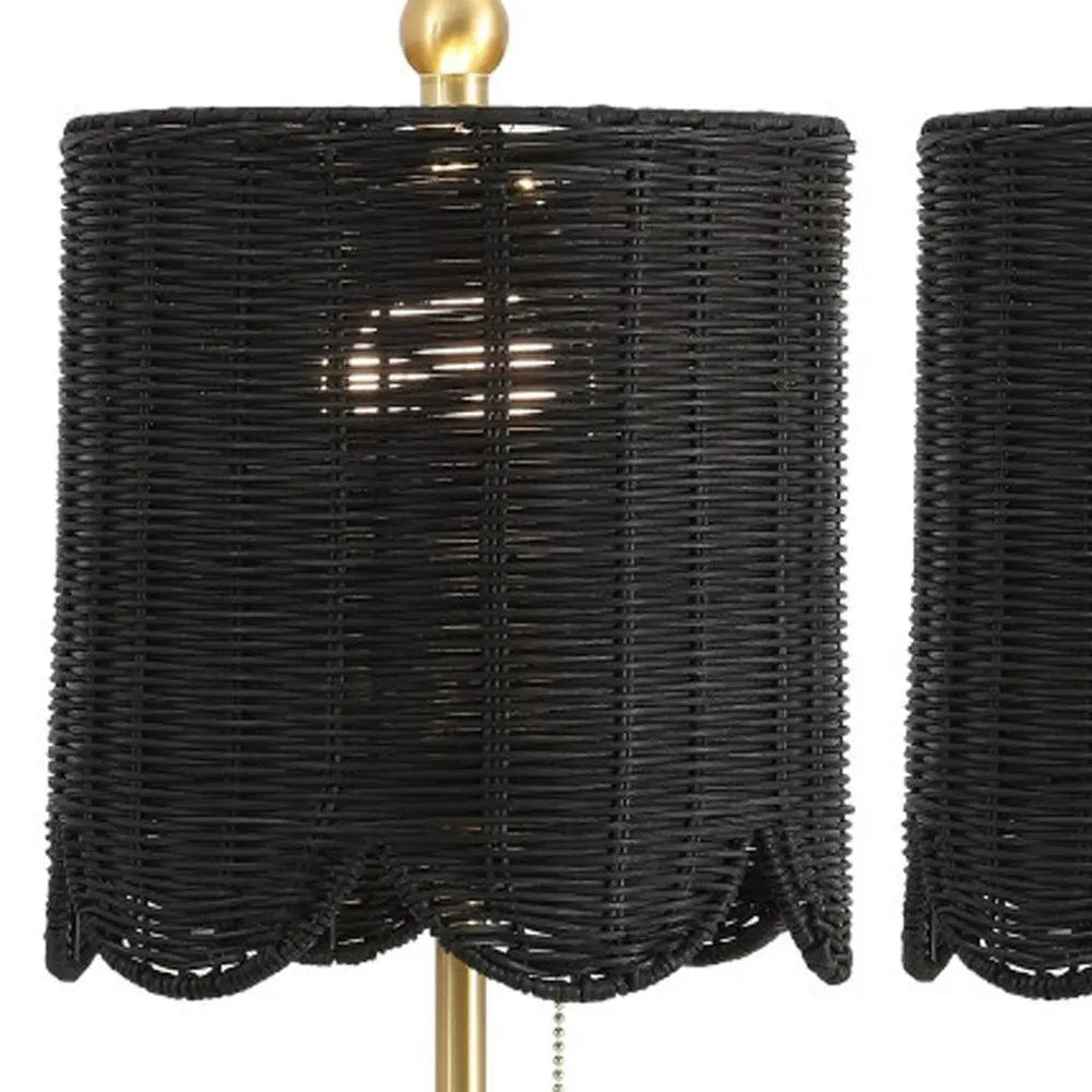 Set of Two 28" Black Table Lamps LED With Drum Shades HomeRoots