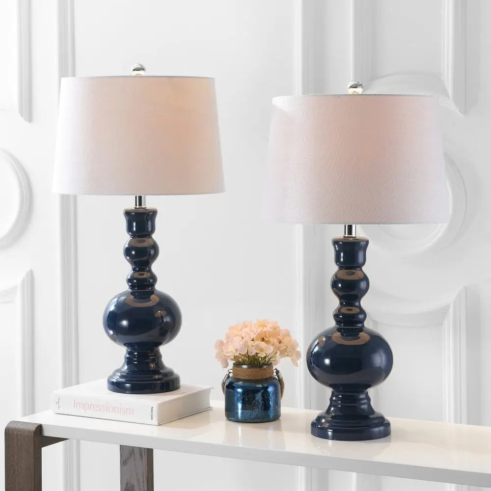 Set of Two 29" Blue Novelty Table Lamps LED With Drum Shades HomeRoots
