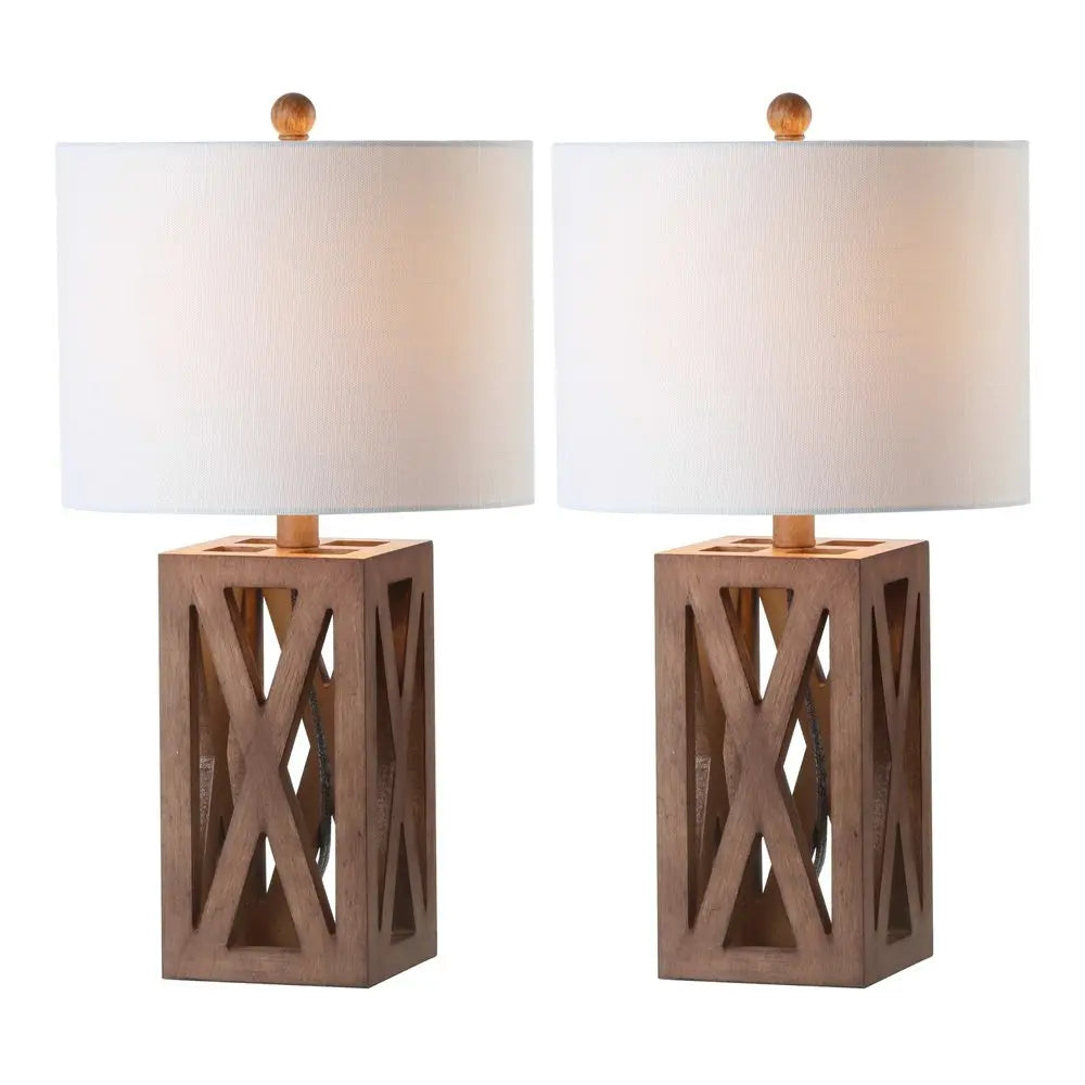 Set of Two 22" Brown Table Lamps LED With Drum Shades HomeRoots