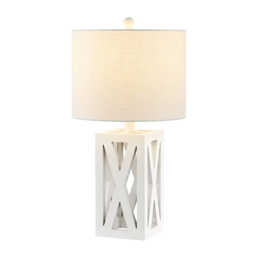 Set of Two 22" White Table Lamps LED With Drum Shades HomeRoots
