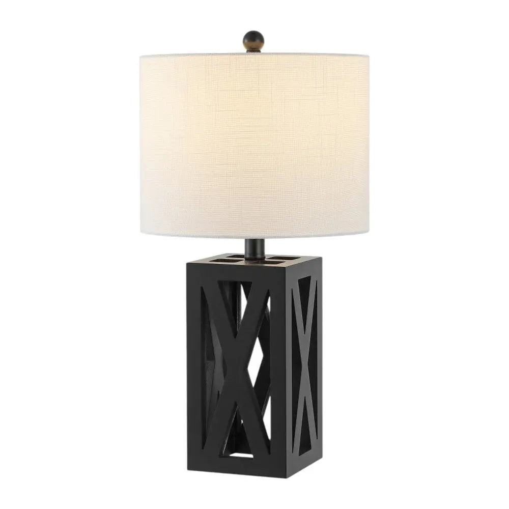 Set of Two 22" Black Table Lamps LED With Drum Shades HomeRoots
