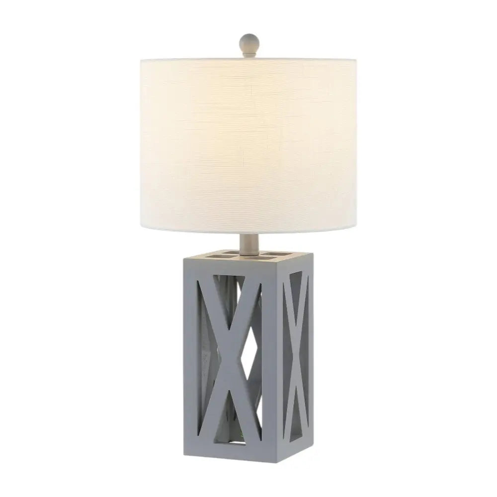 Set of Two 22" Gray Table Lamps LED With Drum Shades HomeRoots