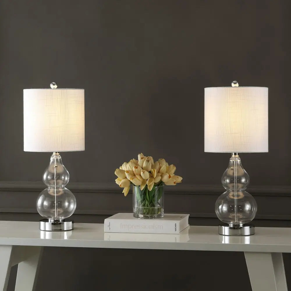 Set of Two 22" Silver Gourd Table Lamps LED With Drum Shades HomeRoots