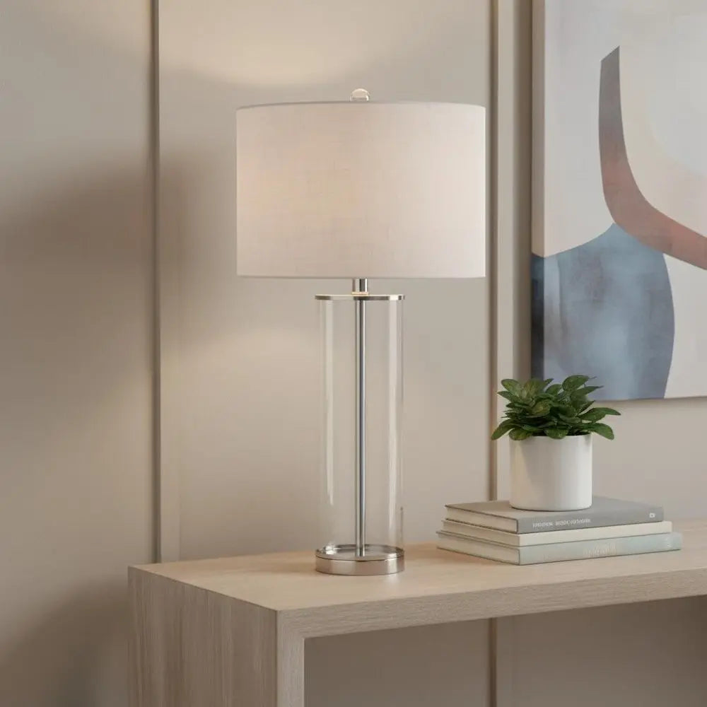 29" Silver Novelty Table Lamp LED With Drum Shade HomeRoots