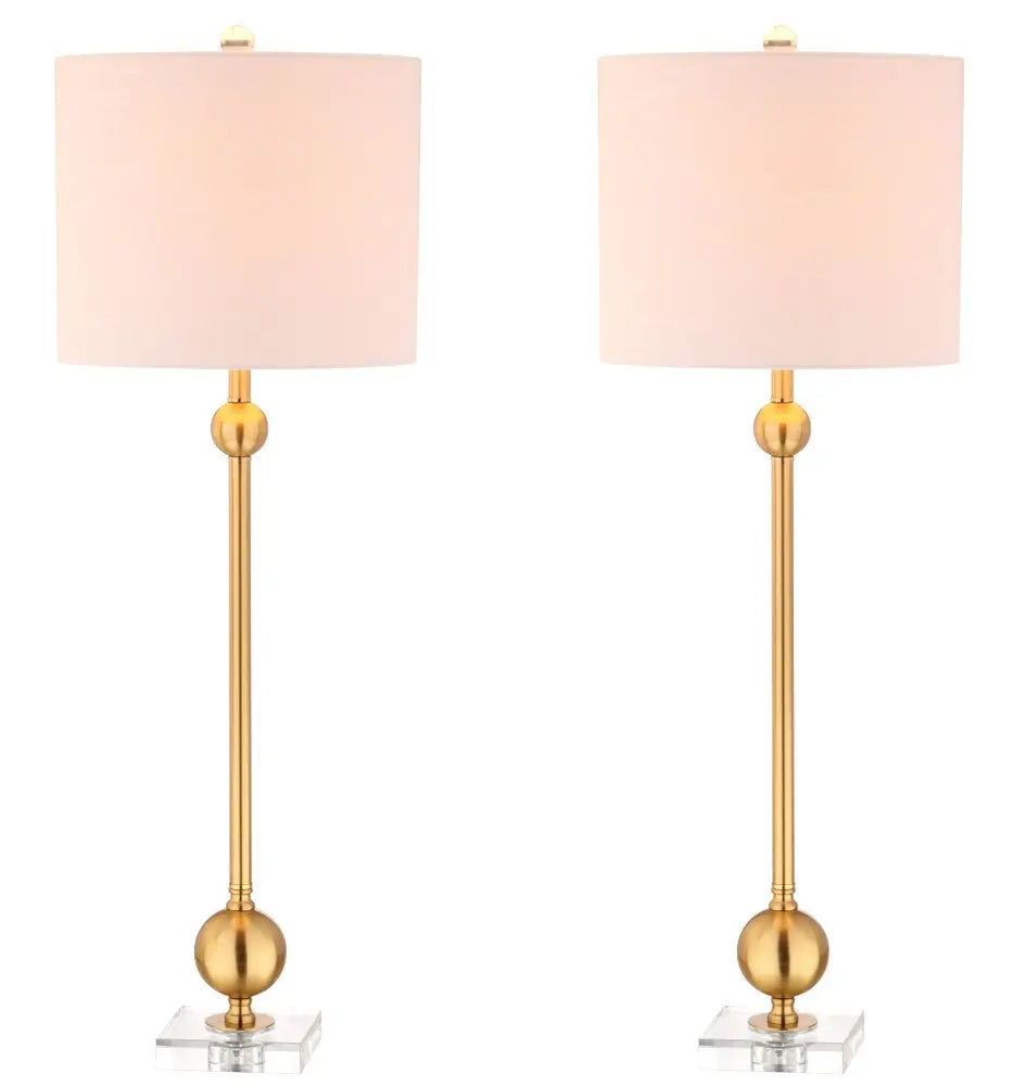 Set of Two 35" Clear Novelty Table Lamps LED With Drum Shades HomeRoots