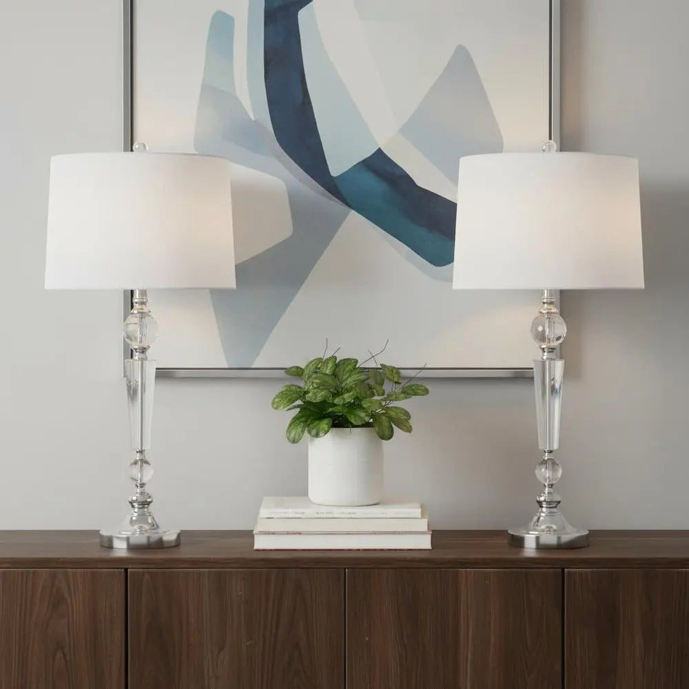 Set of Two 31" Silver Novelty Table Lamps LED With Drum Shades HomeRoots