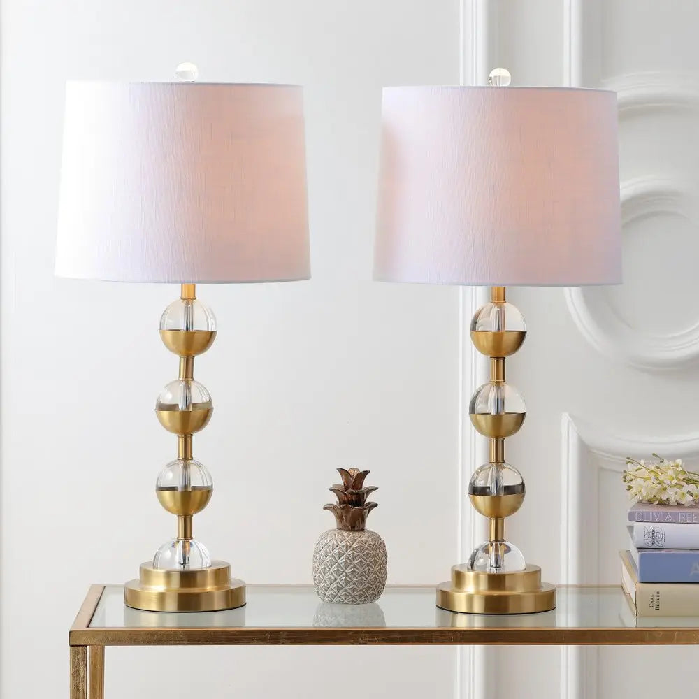 Set of Two 28" Gold Novelty Table Lamps LED With Drum Shades HomeRoots