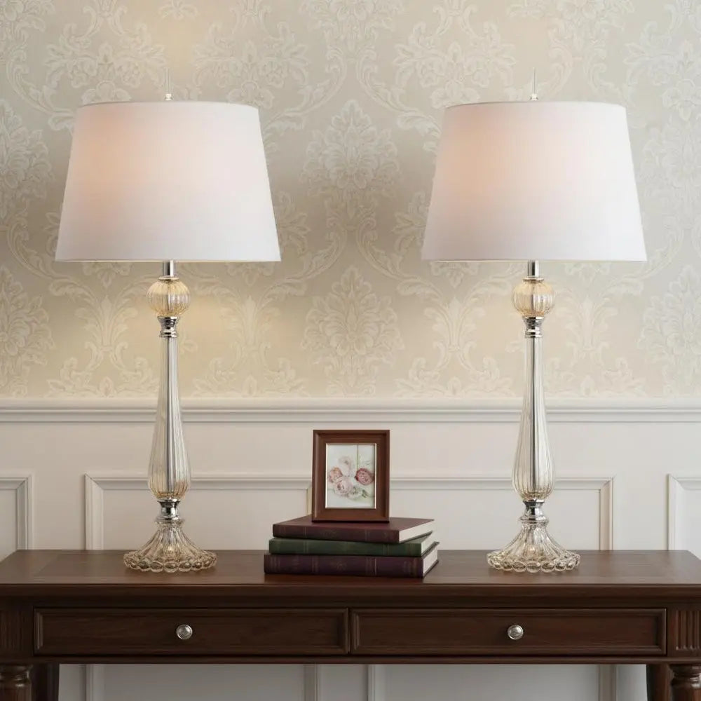 Set of Two 33" Champagne Novelty Table Lamps LED With Globe Shades HomeRoots