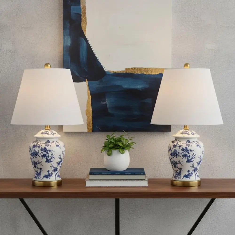 Set of Two 22" Gold Urn Table Lamps LED With Empire Shades HomeRoots