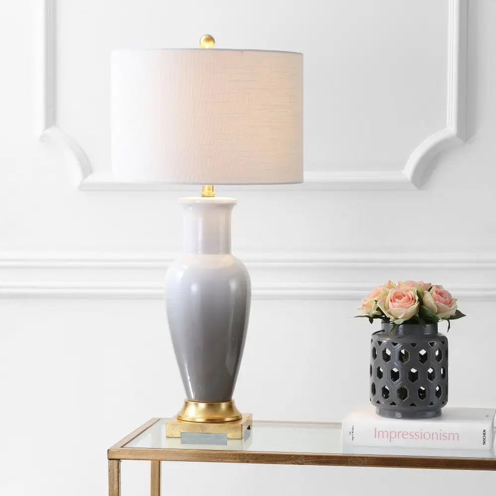 32" Gold Novelty Table Lamp LED With Drum Shade HomeRoots