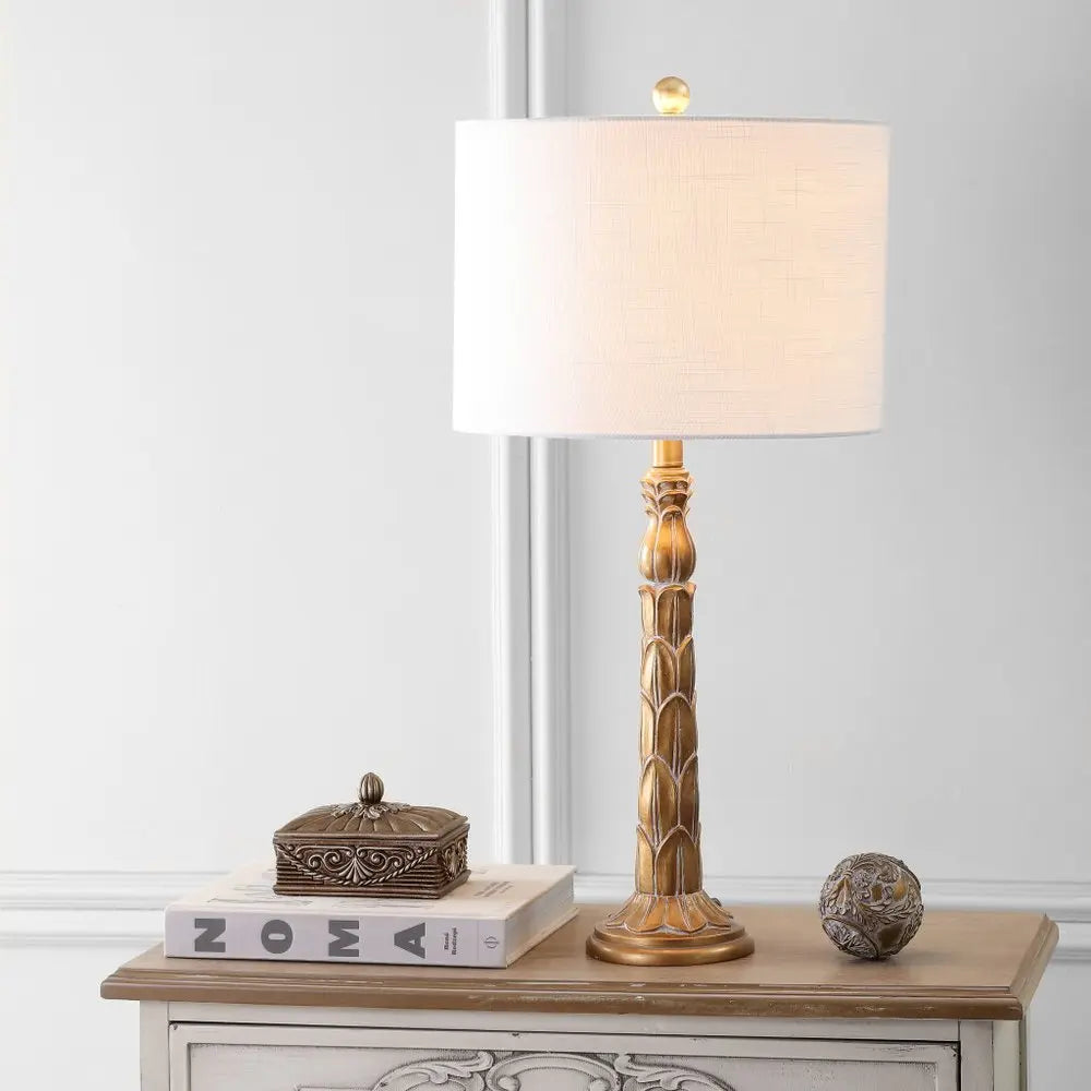29" Antiqued Gold Novelty Table Lamp LED With Drum Shade HomeRoots