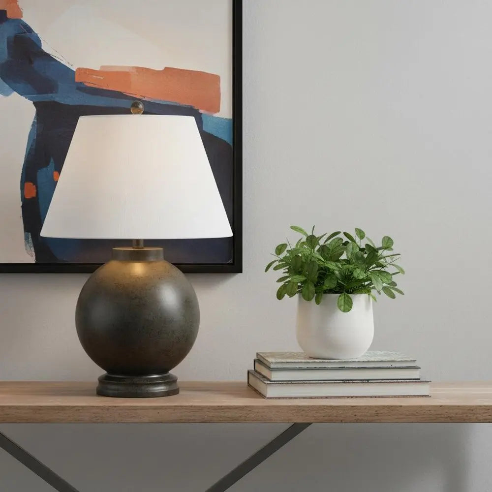 26" Dark Gray Novelty Table Lamp LED With Drum Shade HomeRoots