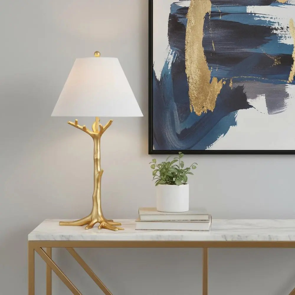 34" Gold Novelty Table Lamp LED With Empire Shade HomeRoots