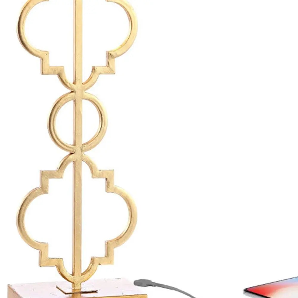 32" Gold Geometric Table Lamp LED With Shade HomeRoots