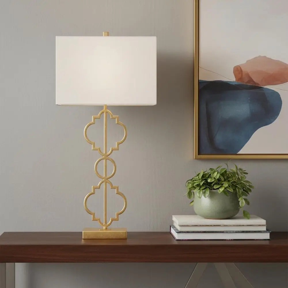32" Gold Geometric Table Lamp LED With Shade HomeRoots