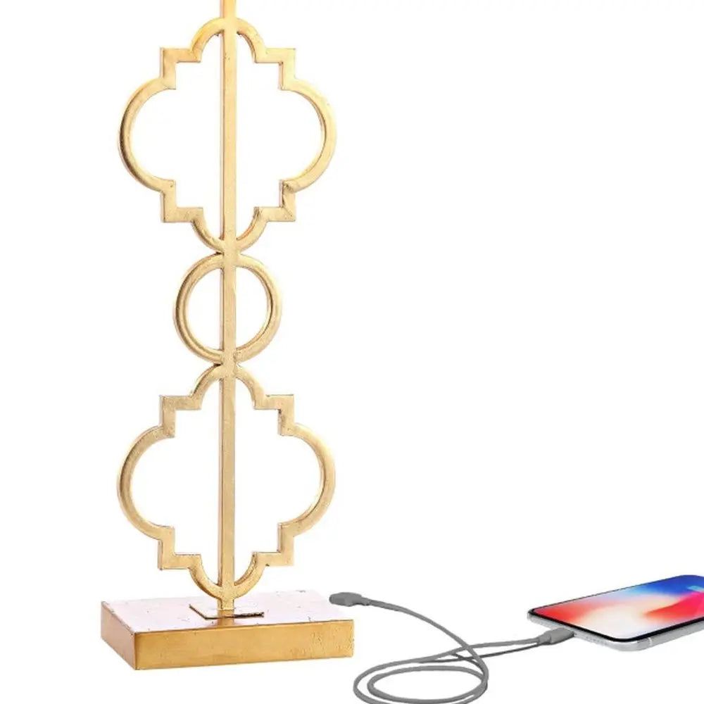 32" Gold Geometric Table Lamp LED With Shade HomeRoots