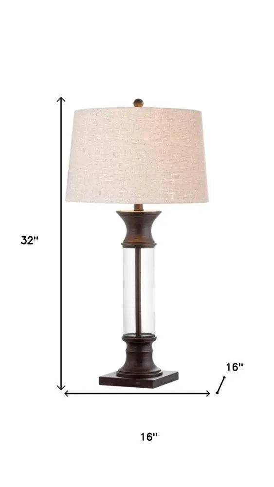 Set of Two 32" Bronze Novelty Table Lamps LED With Drum Shades HomeRoots